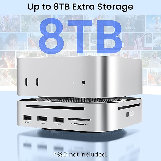 Mac mini M4 Docking Station with Display Port M.2 NVMe Enclosure, Mac mini M4 Dock Hub with 10Gbps UBS A USB C, SD TF Card Slots, 3.5mm Audio Jack