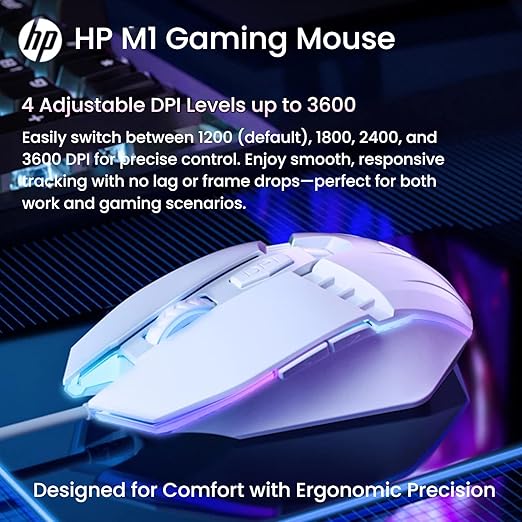 HP GK400F Mechanical Gaming Keyboard, Wired USB, 104 Keys Full Size, Tactile Brown Switch, Blue LED Backlit, Anti-Ghosting, Ergonomic Metal Panel, ABS Keycaps, Silver & White