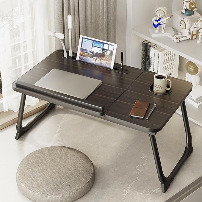 Laptop Desk for Bed, Adjustable Laptop Stand with 5 Different Angles, Portable Lap Tray Table with USB Charge Port and Cup Holder, Laptop Bed Desk Tray for Eating Working Writing (Black)