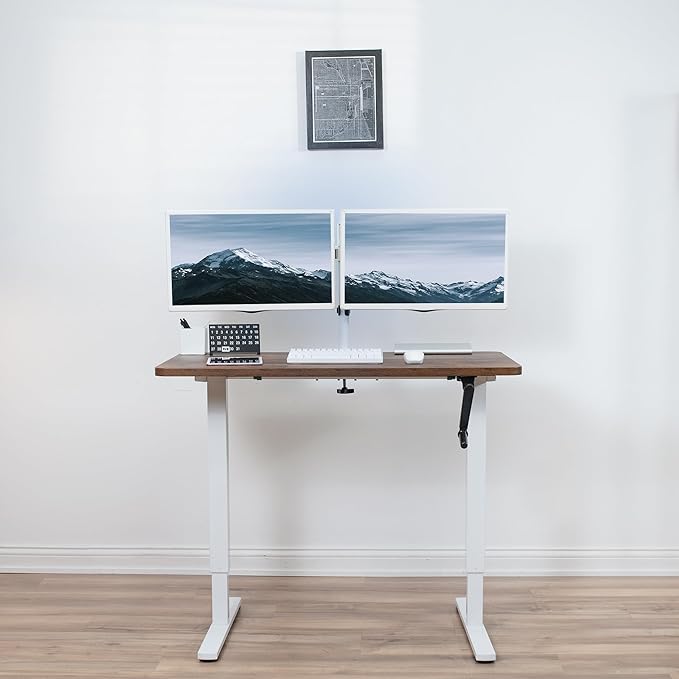 VIVO Compact Hand Crank Stand Up Desk Frame for 37 to 77 inch Table Tops, Ergonomic Standing Height Adjustable Base with Foldable Handle, White, DESK-M051MW