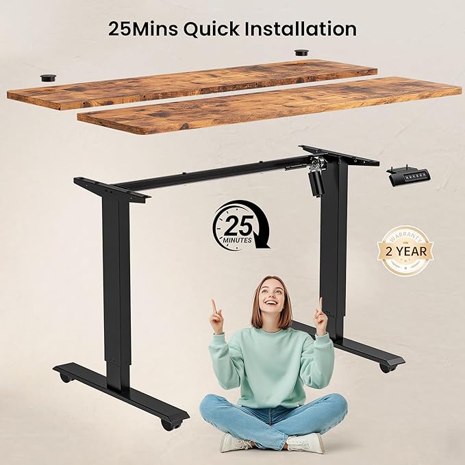 farexon Electric Standing Desk Adjustable Height, 55 x 24 Inch Sit Stand up Desk with Large Mouse Pad, 2 Metal Hook,4 Wheels,4 Memory Preset Heights Home Office Computer Desk（Brown）