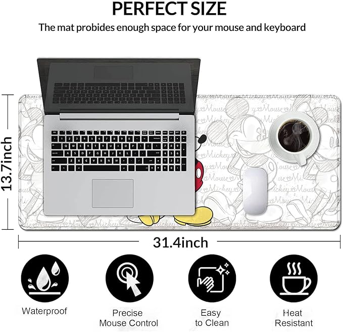 Mouse Pad Cute Sketch Design Stitched Edge Mousepad Non-Slip Rubber Desk Pad Funny Table Mat for Gaming and Gift(13.8 x 31.5 Inch)