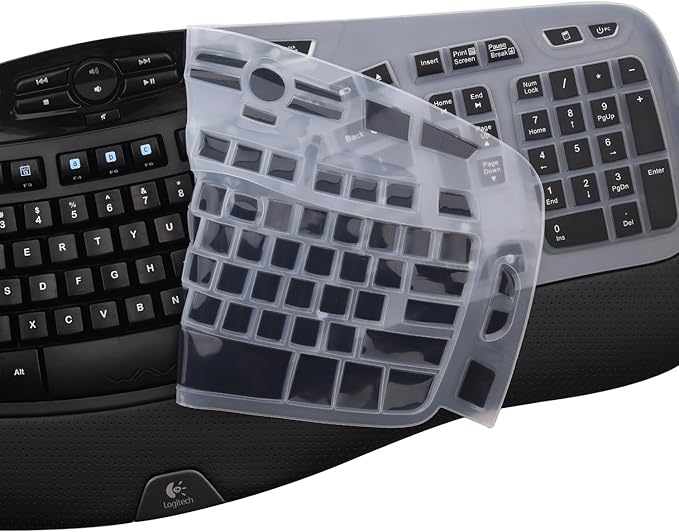 Keyboard Cover for Logitech K350 MK570 MK550 Wireless Wave Keyboard, Logitech MK570 MK550 Ergonomic Wave Keyboard, Ultra Thin Silicone Keyboard Skin, K350 K570 K550 Protective Accessories -Black