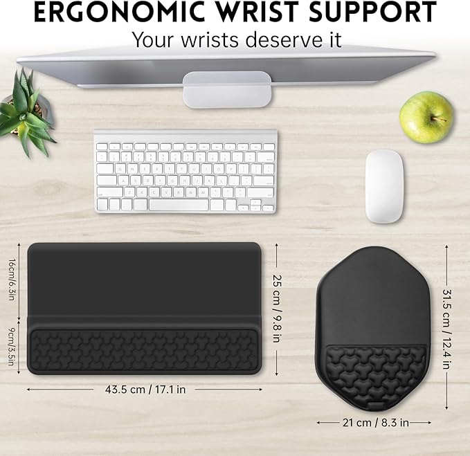 3-in-1 Ergonomic Keyboard Stand Wrist Rest Mouse Pad Set, Tilted Keyboard Riser Holder Support with Non-Slip PU Base, Wrist Rest for Keyboards and Soft Mouse, Pain Relief, Comfort for Office Home