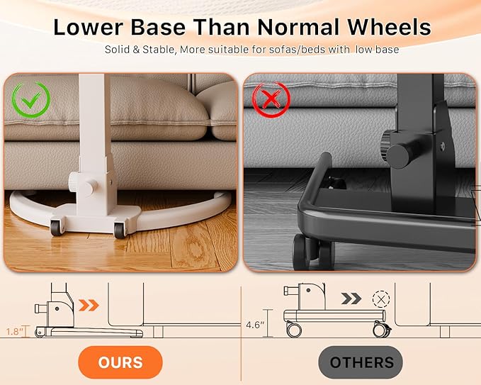 JOY worker Foldable Mobile Standing Desk, Height Adjustable Sit Stand Desk, 90° Tiltable Rolling Laptop Table, Portable Workstation with Wheels Non-Slip Mat for Home Office, Holds Up to 22lbs, White