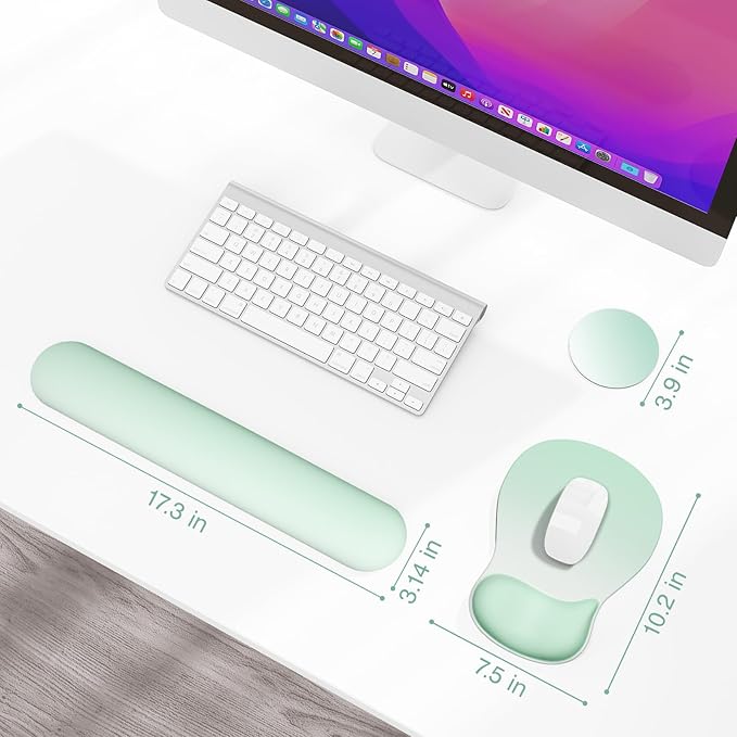 Ospelelf Keyboard Wrist Rest Set with Ergonomic Mouse Pad - 3-in-1 Memory Foam Support for Pain Relief, Office & Gaming with Coaster Green Gradient