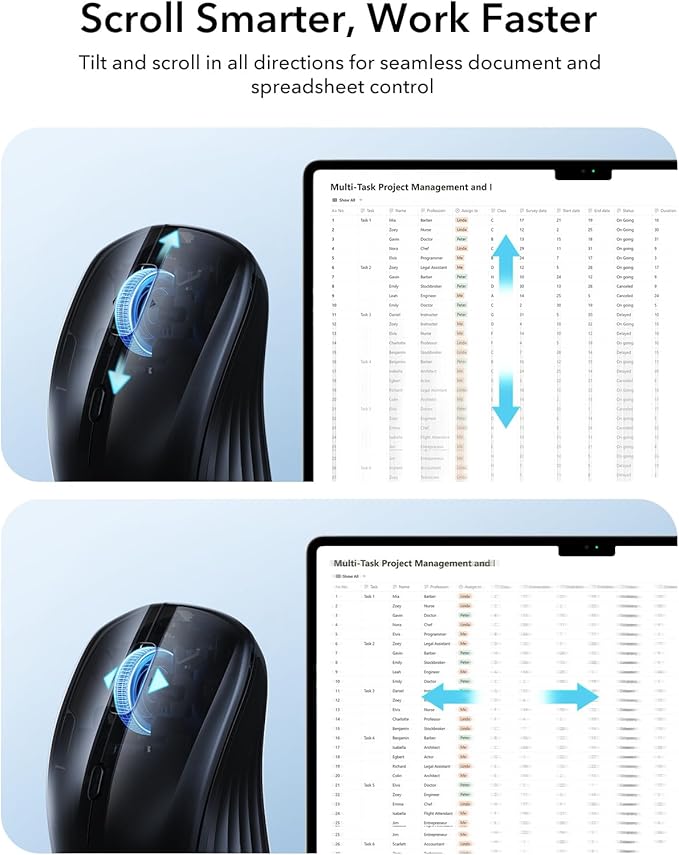 ESR MagMouse Snap-to-Carry Bluetooth Mouse, Rechargeable Wireless Mouse for Laptop with Built-in Charging Cable, Reusable Adhesive Holder, BT 5.0 + 2.4 GHz Connectivity, Silent, Ergonomic, Black