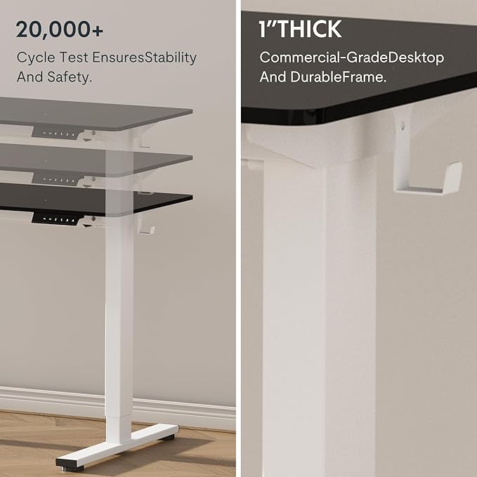 FLEXISPOT EN1 One-Piece Standing Desk with 1-Inch Thick Seamless Desktop, 40"x24" Electric Height Adjustable Desk for Home Office, Multi-Monitor Setups & Easy Assembly, Black