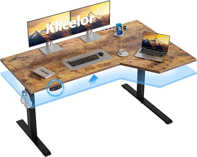 Klicelor 55 Inch L Shaped Standing Desk, Adjustable Height Corner Desk for Home Office Workstation, Sit Stand Desk with Two-Piece Desktop, Rustic Brown