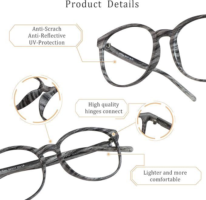 LifeArt Round Blue Light Blocking Glasses, Computer Glasses, Gaming Glasses, TV Glasses for Women Men (Wood, 2.00 Magnification)