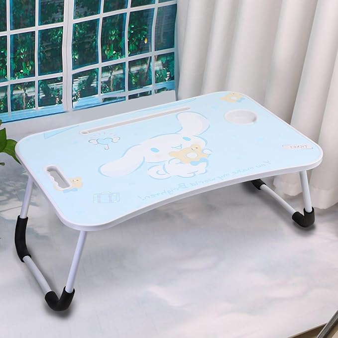 Laptop Desk Foldable Kawaii Bed Desk Table Cute Folding Breakfast Tray Portable Lap Standing Desk Notebook Stand Reading Holder for Bed/Couch/Sofa/Floor (Blue)