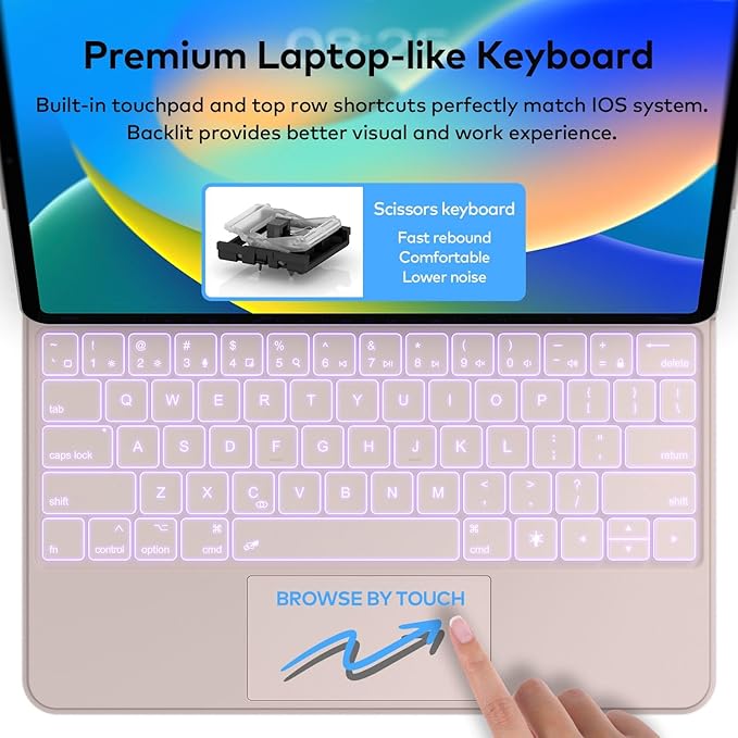 Keyboard Case for iPad Air 13 (M3 2025 / M2 2024) and iPad Pro 12.9 inch 6th / 5th / 4th / 3rd Generation – Magic-Style Magnetic Keyboard Case with Multi-Touch Trackpad – Floating Cantilever Stand