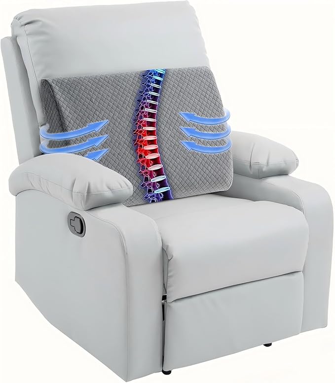 Extra Large Lumbar Support Pillow for Recliner, 20"x14"x5.5" Back Support Cushions with Back Strap, 100% Foam High Supportive, Durable, Grey