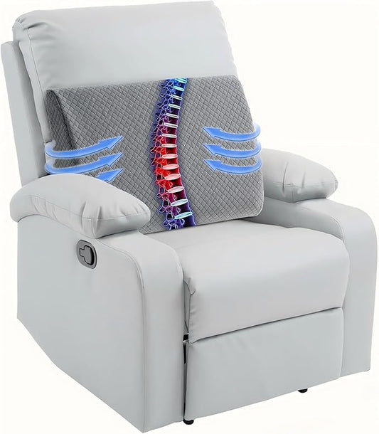 Extra Large Lumbar Support Pillow for Recliner, 20"x14"x5.5" Back Support Cushions with Back Strap, 100% Foam High Supportive, Durable, Grey
