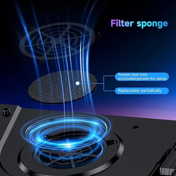 GT300 Upgraded Laptop Cooling Pad with Adjustable Stand, Turbo Boosted Cooler for Rapid Cooling 10-17inch Gaming Laptop, Flexible Sealing Ring，Featuring Air Filtration Adjustable clamp