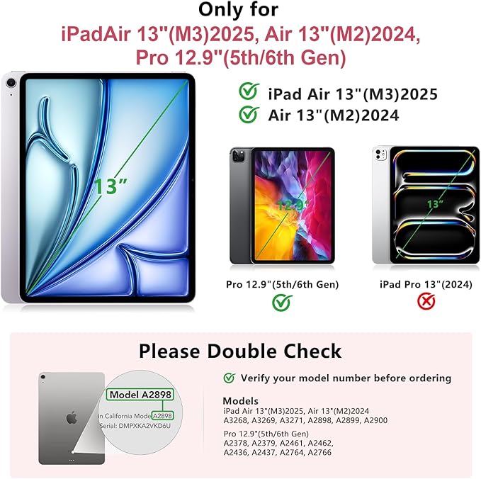 TQQ for iPad Air 13-inch (M4/M3/M2, 2026/2025/2024) & Pro 12.9 inch Case with Keyboard, Keyboard case for 12.9-inch iPad Pro 6th/5th Gen - with Pencil Holder for iPad Air 13-inch 2026 (Watermelon Red)
