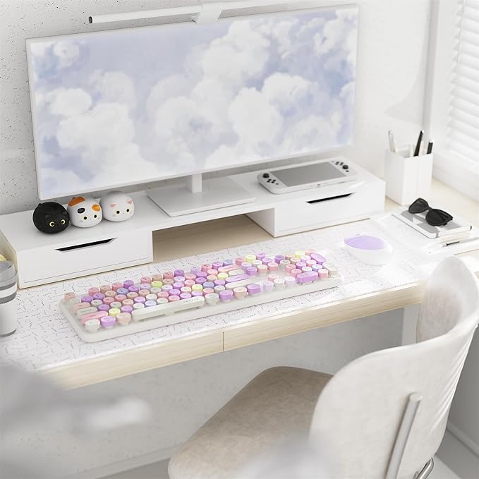 x UBOTIE Colorful Wireless Keyboard and Mouse Combo, Full-Sized Office Keyboard with Typewriter Flexible Keys, 2.4GHz Dropout-Free Connection, Optical Mouse for PC Laptop(White Colorful)
