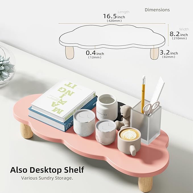 Monitor Stand Riser,Cloud Shape Wood Computer Monitor Stand, 16.5IN Monitor Stand Riser, Multi-Purpose Desktop Organizer Riser for Computer,Laptop,Printer,TV,Pink