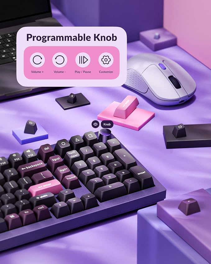 Keychron Q5 Pro Wireless QMK/VIA Mechanical Keyboard, Full Customizable 96% Layout with Programmable Knob, Hot-swappable K Pro Brown Switch Compatible with Mac Windows Linux - Purple