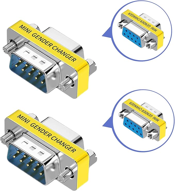 db9 Connector Null Modem Adapter，9-Pin Serial vga Adapter RS232 db9 Gender Changer,for Computer and Industrial Device Data Transfer(M-F (2P))