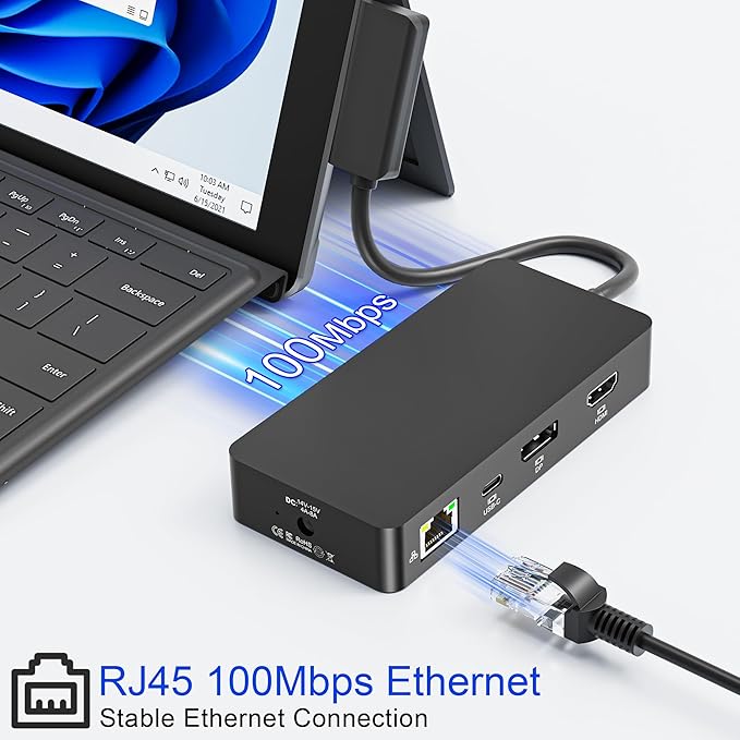 Surface Docking Station 12-in-1, Triple Display 4K@60Hz Dock with HDMI, DP, USB-C, 4-Screen Support, 4 USB Ports, SD/TF, Audio for Surface Pro 11/10/9/8/7, Surface Laptop, Book, Go
