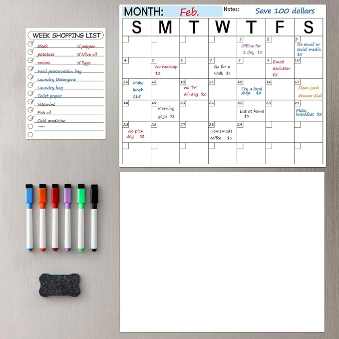 Dry Erase Magnetic Calendar for Refrigerator, 3 Pack- Monthly & Blank & Daily Planner Magnet Whiteboard for Fridge Wall - Shopping, Meal/Menu, to Do List, Family Schedule Planning Board (10HB-RIKO3)