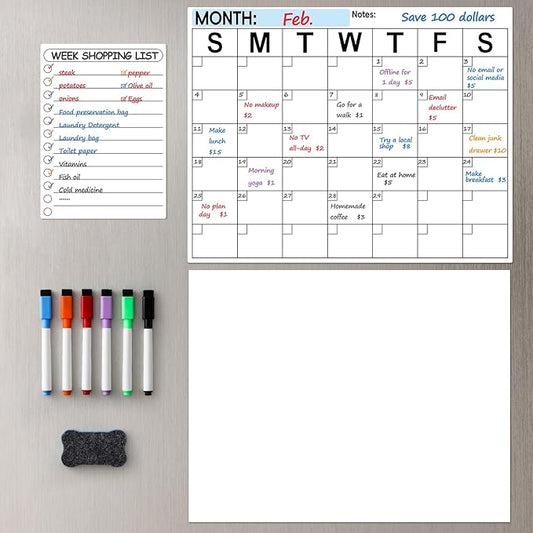 Dry Erase Magnetic Calendar for Refrigerator, 3 Pack- Monthly & Blank & Daily Planner Magnet Whiteboard for Fridge Wall - Shopping, Meal/Menu, to Do List, Family Schedule Planning Board (10HB-RIKO3)