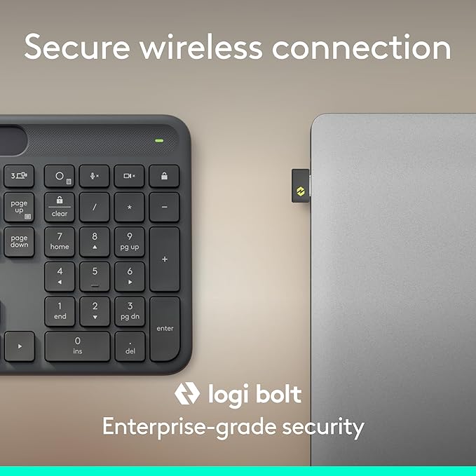 Logitech Signature Slim Solar+ Wireless Bluetooth Keyboard K980 for Business, Quiet Typing, Secure Receiver, Windows, Mac - Graphite