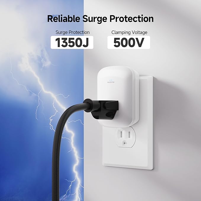 [ETL Listed] Cable Matters 1350 Joules Single Outlet Surge Protector for TV, PC, Xbox, PS5, Refrigerator, Treadmill, 15A/1875W, 500V Clamping Voltage Wall Surge Protector Outlet, White
