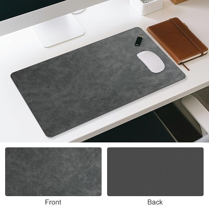 Imitation Crazy Horse Leather Desk Mat - Waterproof Desk Pad - Ideal for Large Mouse Pad and Desk Mats on Top of Desks (Gray+Dark Gray, 25"*13")