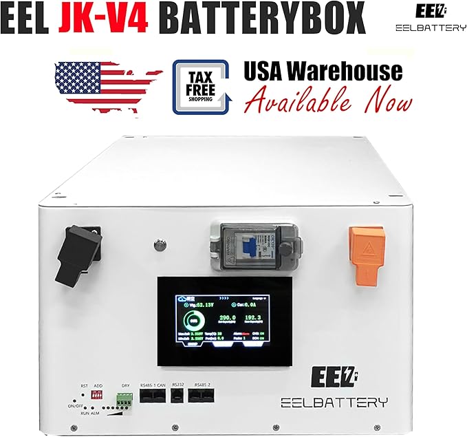EEL 48V 16S V4 White Server Rack DIY Kit Box Built-in JK Inverter 2A Active Balance 200A BMS with 4.3" LCD Screen Stackable Type