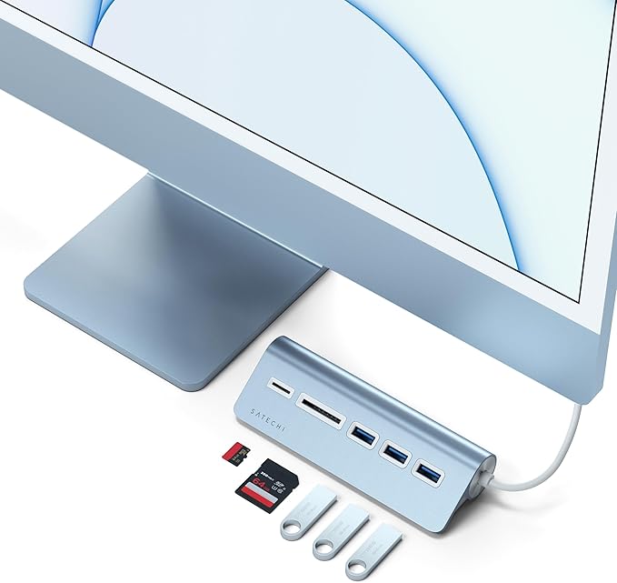 Satechi USB C Hub for Desktop, USB C Hub with 3 USB-A 3.0 Data Ports, Micro/SD Card Readers, USBC Hub for MacBook Air/Pro M5/M4, Dell, HP, Surface, Lenovo - Blue