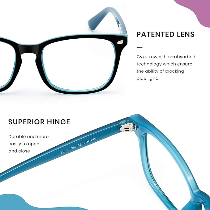 Cyxus Blue Light Glasses Men Women Reduce Eye Strain UV Blocking for Office Work Computer Screen 8082