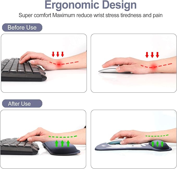 ToLuLu Keyboard Mouse Pad Wrist Rest, Gel Ergonomic Mouse Pads for Computer Laptop Office Home, Comfortable Mousepad Keyboard Wrist Support Memory Foam for Easy Typing Pain Relief, Cute Cat