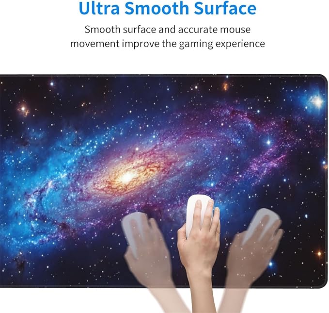 HVEST Galaxy Extended Gaming Mouse Pad, Blue Purple Galaxy Space Desk Mat XL,Large Keyboard and Mouse Pad with Non-Slip Rubber Base and Stitched Edge for Game, Office, Home 31.5'' x 15.7''