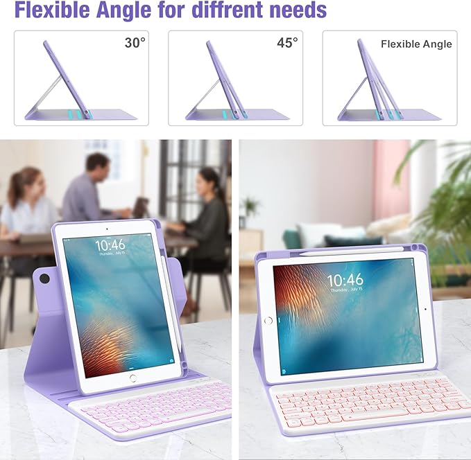 OYEEICE for iPad 6th Generation Case with Keyboard 9.7 inch - Detachable Backlit Keyboard, Upgraded Magnetic Cover with Pencil Holder for iPad Air 2nd Generation & iPad 6th/5th Gen - Purple