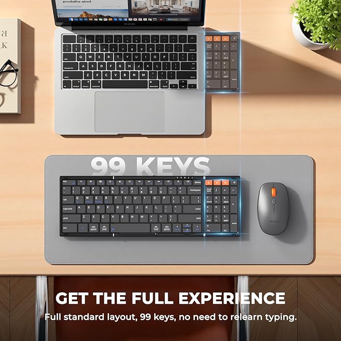 MEETION Foldable Keyboard and Mouse, Folding Portable Wireless Keyboard Mouse, Full Size Rechargeable 2.4G+Dual Bluetooth Keyboards Combo for Business Travel, for Windows/Mac/iOS/Andriod, iPad/Laptop