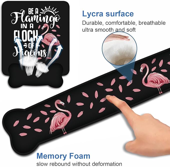 Keyboard Wrist Rest + Mouse Pad Wrist Rest Support Set with Coasters,Be a Flamingo in a Flock Pigeons Inspirational Quote Non-Slip PU Base,Easy Typing & Pain Relief for Home Office Working Studying