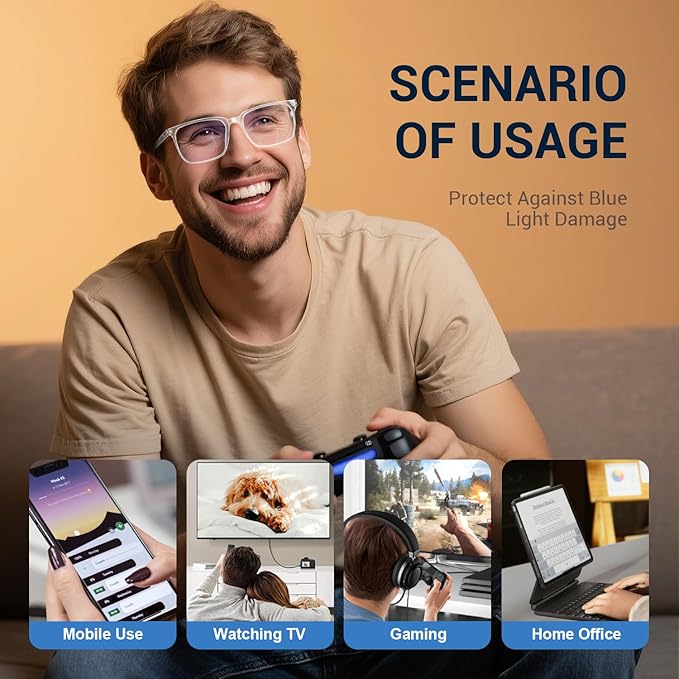 Blue Light Glasses for Men Women, 99% Blue Light Blocker, UV Protection. Ideal for Computer Use, Gaming, Reading.