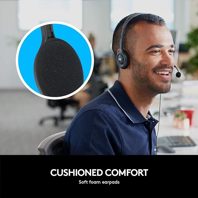 Logitech H111 Wired Headset, Stereo Headphones with Noise-Cancelling Microphone, 3.5 mm Audio Jack, PC/Mac/Laptop/Smartphone/Tablet - Black