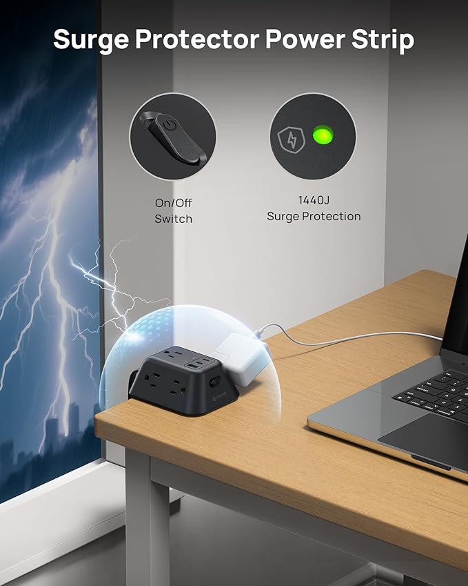 TROND Desk Clamp Power Strip with USB C PD 20W, Desk Surge Protector with 5 AC Outlets, Desktop Charging Station, Fit 1.97in Tabletop Edge Thick, Extension Cord 6ft for Home Office Accessories, Black