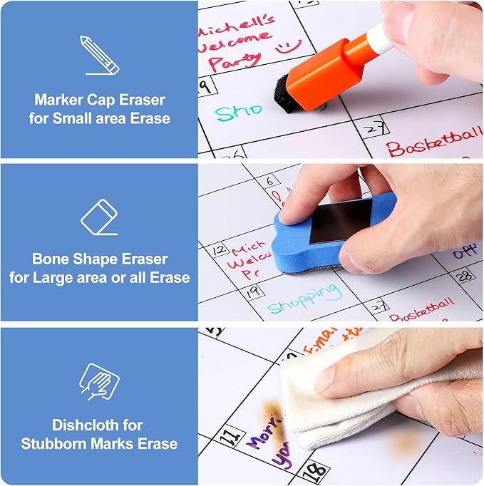 3 Pack Dry Erase Magnetic Calendar for Refrigerator - Monthly & Blank & Daily Planner Magnet Whiteboard for Fridge Wall - Shopping, Meal/Menu, to Do List, Family Schedule Planning Board (9CO-3RIKO)