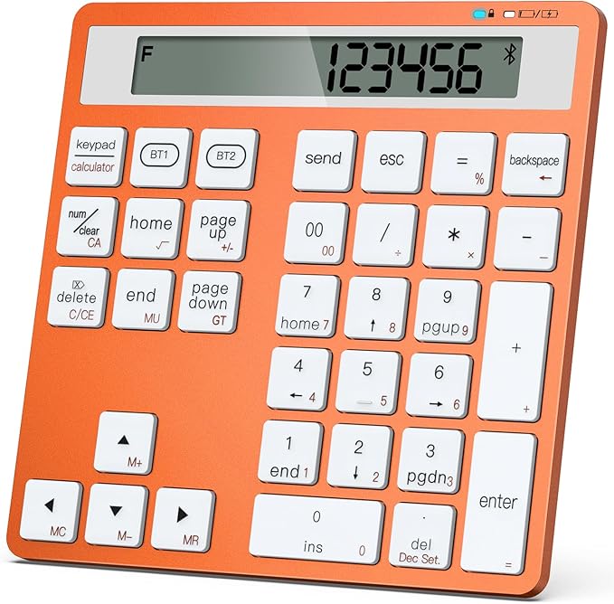 HoRiMe Number Pad for Laptop - Rechargeable Wireless Number Keypad 34 Keys with Dual Bluetooth, 2 in 1 Numeric Keypad Calculator with Display - Portable Slim Numpad for Windows, Mac, iMac, PC, Tablet