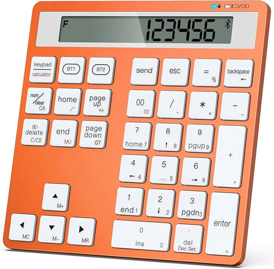 HoRiMe Number Pad for Laptop - Rechargeable Wireless Number Keypad 34 Keys with Dual Bluetooth, 2 in 1 Numeric Keypad Calculator with Display - Portable Slim Numpad for Windows, Mac, iMac, PC, Tablet