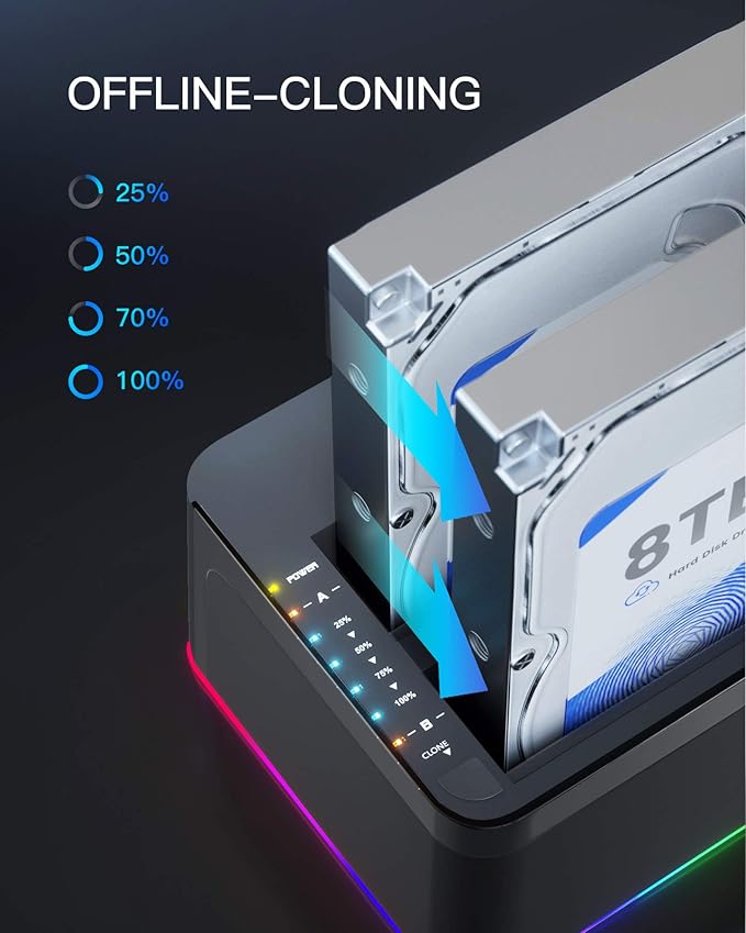 Inateck RGB SATA to USB 3.0 Hard Drive Docking Station with Offline Clone, for 2.5 and 3.5 Inch HDDs and SSDs, UASP Supported, Black SA02003