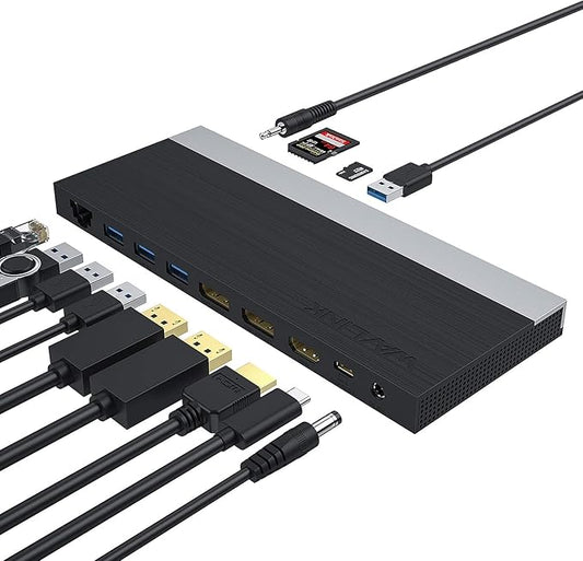 WAVLINK USB C Docking Station,13-in-1 Triple Display Type C Hub Adapter with HDMI,2 DisplayPort,Ethernet,4 USB 3.0,USB-C,SD/TF Card Reader,Phone Jack,DC Jack, PD 100W for Mac Windows and More