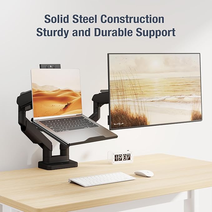 AVLT Adjustable Laptop Tray with Support for 120mm Fan Compatible with VESA 75x75 Monitor Arm - Fits Up to 17Inch Laptops - Weighs 4.41lbs, Black (Fan Not Included)