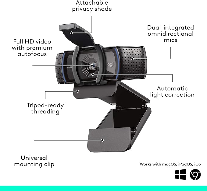 Logitech C920e HD 1080p Mic-Disabled Webcam, Certified for Zoom and Microsoft Teams, TAA Compliant