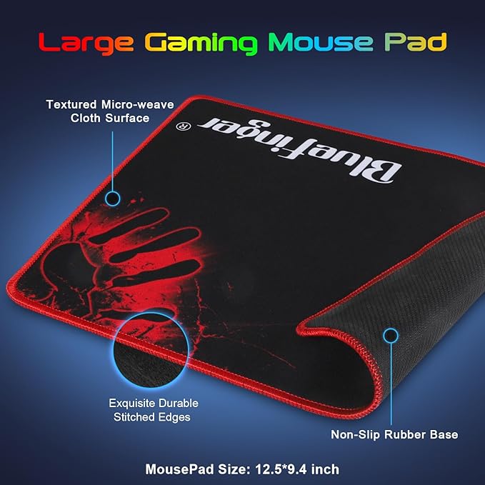 BlueFinger RGB Gaming Keyboard and Backlit Mouse and Headset Combo, USB Wired Backlit Keyboard, LED Gaming Mouse Set, Headset with Microphone for Laptop PC Computer Game and Work, White