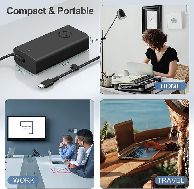 65W Laptop Fast Charger USB C Compatible with Dell Latitude 5320 5520 5530 Latitude 7200 7320 7330 2-in-1,Inspiron 15 16, Chromebook 11 13,XPS 13 15 Included Power Cord